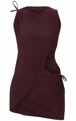 Chocolate Double Layer Slinky Ruched Cut Out Mini Dress-PrettyLittleThing Outlet