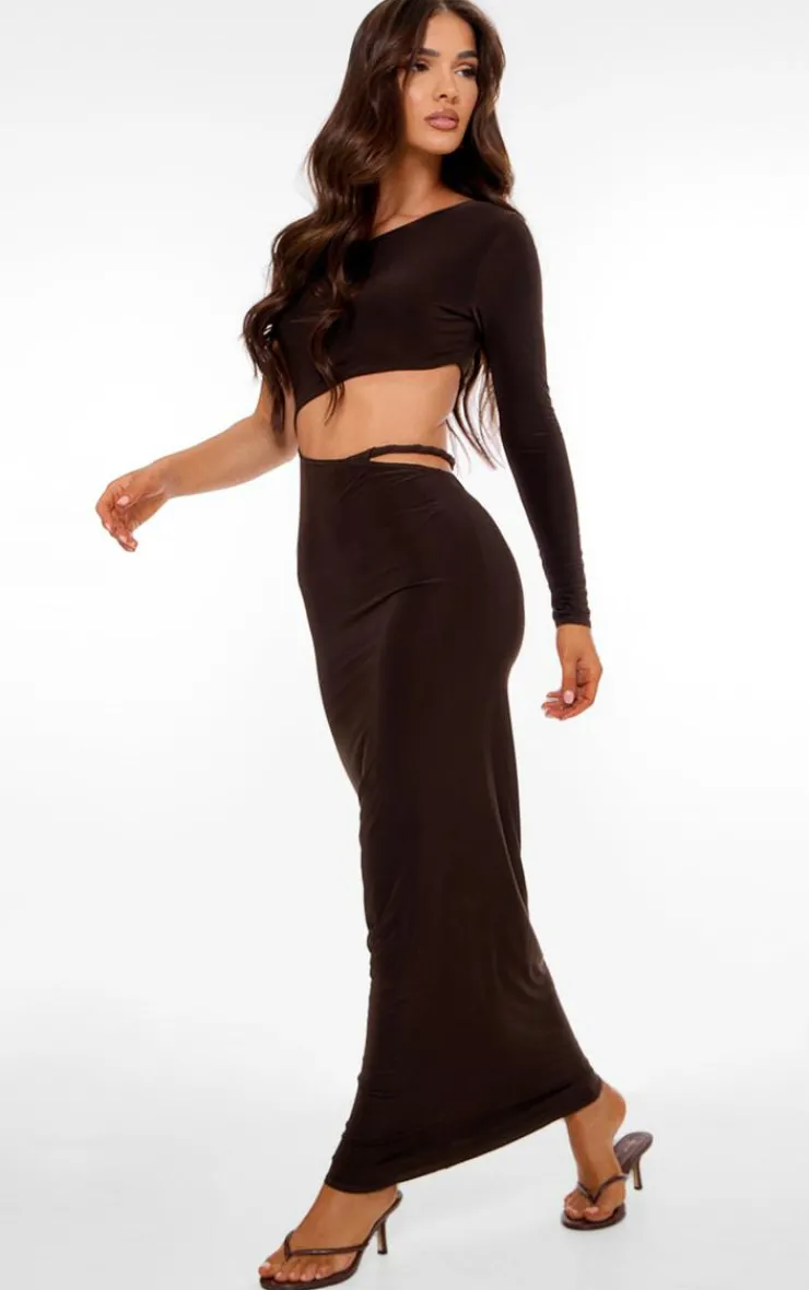 Chocolate Double Layer Soft Touch One Sleeve Cut Out Dress-PrettyLittleThing Outlet