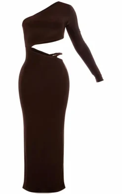 Chocolate Double Layer Soft Touch One Sleeve Cut Out Dress-PrettyLittleThing Outlet