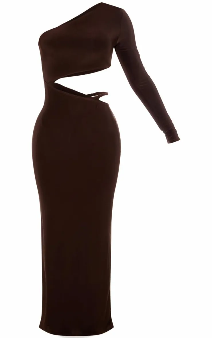 Chocolate Double Layer Soft Touch One Sleeve Cut Out Dress-PrettyLittleThing Outlet