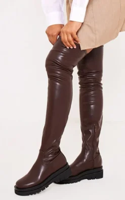 PrettyLittleThing Over The Knee Boots*Chocolate Double Sole Over The Knee Boots