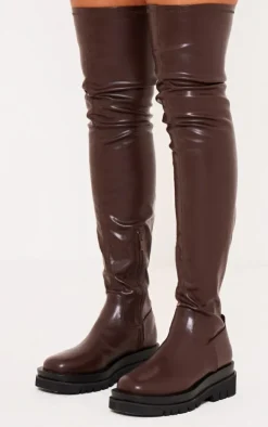 PrettyLittleThing Over The Knee Boots*Chocolate Double Sole Over The Knee Boots