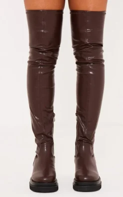 PrettyLittleThing Over The Knee Boots*Chocolate Double Sole Over The Knee Boots