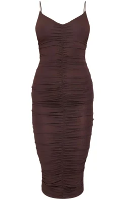 Extreme Ruched Spaghetti Midi Dress-PrettyLittleThing Online