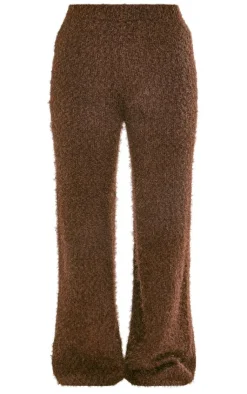 New PrettyLittleThing Eyelash Bobble Knit Wide Leg Pants Chocolate