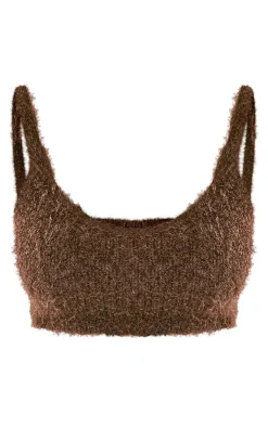PrettyLittleThing Knitted Tops*Eyelash Bobble Knit Mini Crop Top