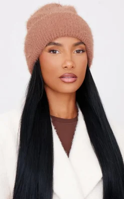PrettyLittleThing Hats*Chocolate Eyelash Knit Rib Beanie
