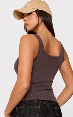 PrettyLittleThing Snatched*Chocolate Faded Snatched Rib Scoop Neck Vest Top