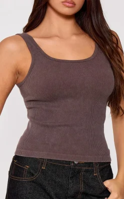 PrettyLittleThing Snatched*Chocolate Faded Snatched Rib Scoop Neck Vest Top