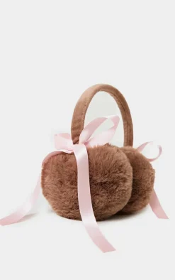 PrettyLittleThing Winter Accessories*Chocolate Faux Fur Bow Detail Ear Muffs