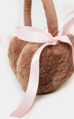 PrettyLittleThing Winter Accessories*Chocolate Faux Fur Bow Detail Ear Muffs