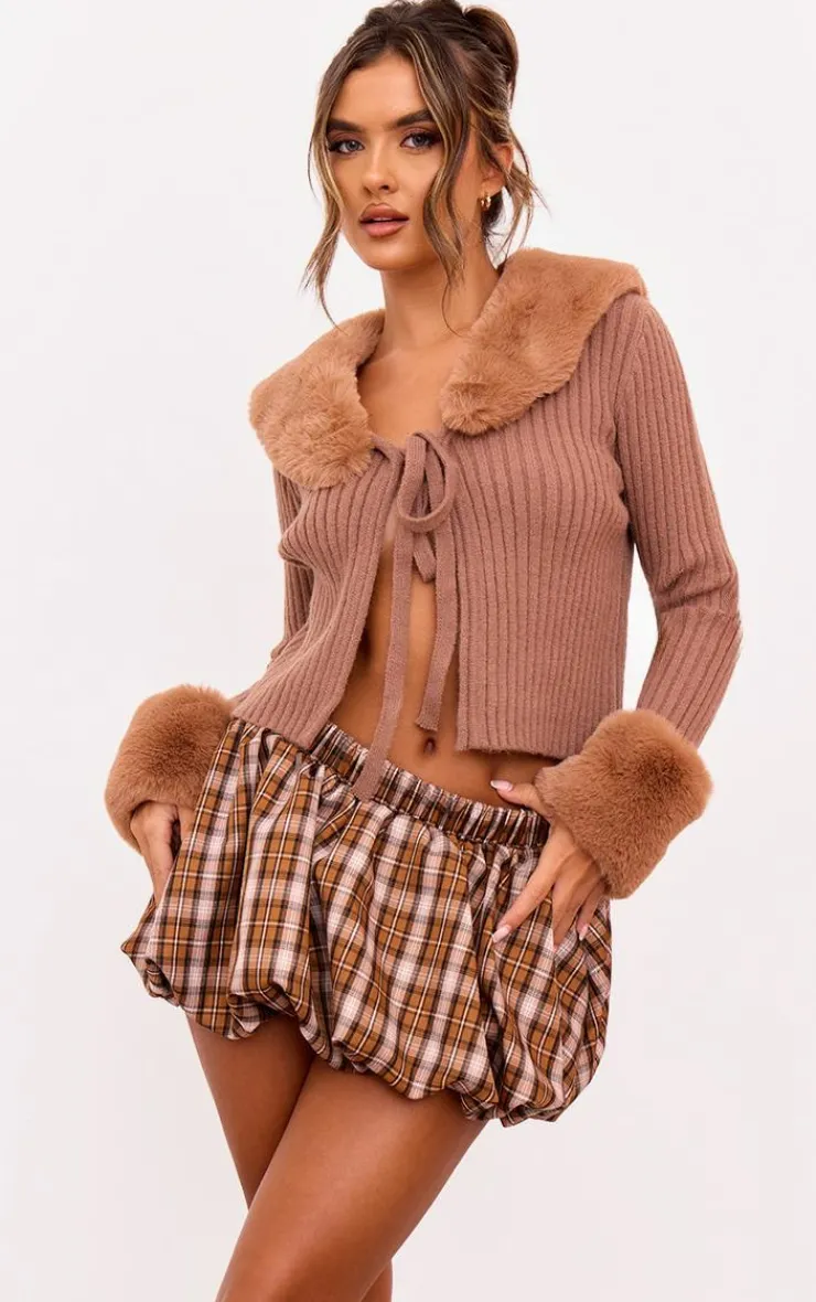 PrettyLittleThing Cardigans*Faux Fur Trim Detail Tie Front Top