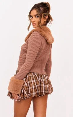 PrettyLittleThing Cardigans*Faux Fur Trim Detail Tie Front Top
