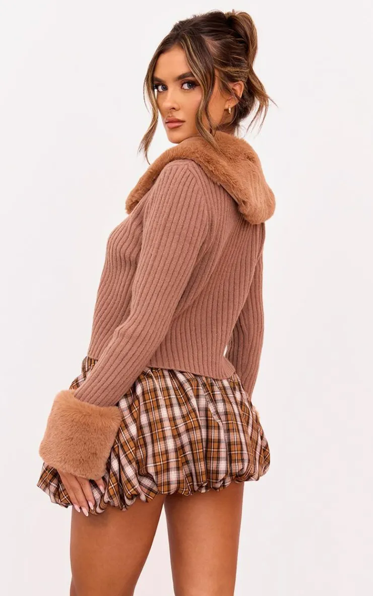 PrettyLittleThing Cardigans*Faux Fur Trim Detail Tie Front Top