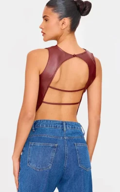 Faux Leather Back Strap Crop Top-PrettyLittleThing Hot