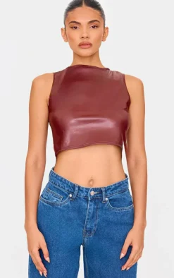Faux Leather Back Strap Crop Top-PrettyLittleThing Hot