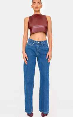 Faux Leather Back Strap Crop Top-PrettyLittleThing Hot