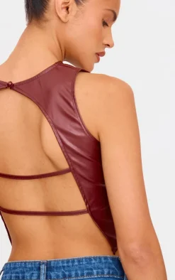 Faux Leather Back Strap Crop Top-PrettyLittleThing Hot