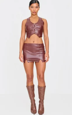 Hot PrettyLittleThing Faux Leather Cropped Vest Chocolate
