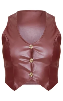 Hot PrettyLittleThing Faux Leather Cropped Vest Chocolate