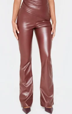 Online PrettyLittleThing Faux Leather High Waisted Flares Chocolate