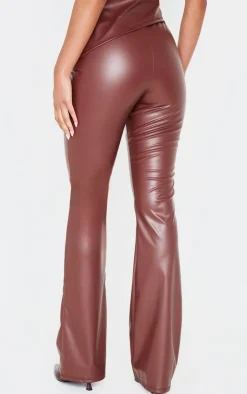 Online PrettyLittleThing Faux Leather High Waisted Flares Chocolate