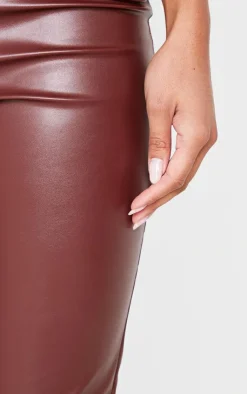 Online PrettyLittleThing Faux Leather High Waisted Flares Chocolate