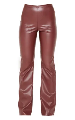 Online PrettyLittleThing Faux Leather High Waisted Flares Chocolate
