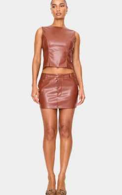 PrettyLittleThing Chocolate Faux Leather Low Rise Mini Skirt Chocolate.