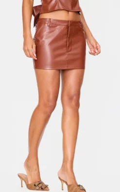 PrettyLittleThing Chocolate Faux Leather Low Rise Mini Skirt Chocolate.