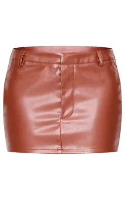 PrettyLittleThing Chocolate Faux Leather Low Rise Mini Skirt Chocolate.
