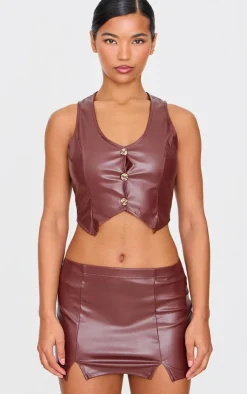 Best PrettyLittleThing Faux Leather Micro Mini Skirt Chocolate