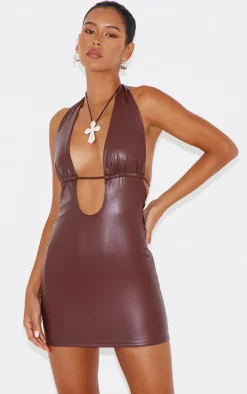 Faux Leather Plunge Bodycon Dress-PrettyLittleThing Outlet