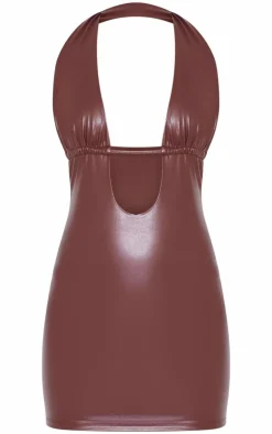 Faux Leather Plunge Bodycon Dress-PrettyLittleThing Outlet