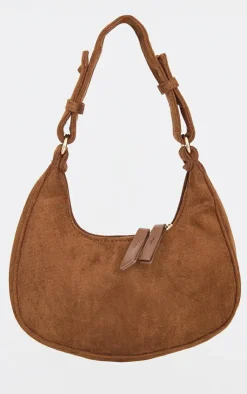 PrettyLittleThing Shoulder Bags*Chocolate Faux Suede Mini Double Zip Circle Grab Bag