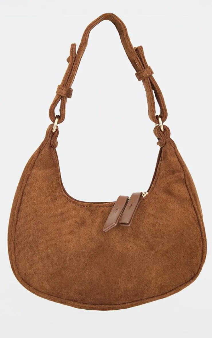 PrettyLittleThing Shoulder Bags*Chocolate Faux Suede Mini Double Zip Circle Grab Bag