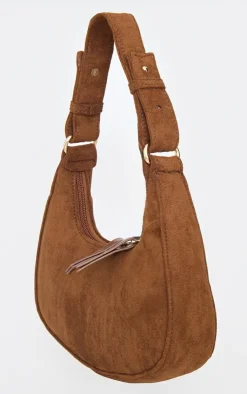 PrettyLittleThing Shoulder Bags*Chocolate Faux Suede Mini Double Zip Circle Grab Bag