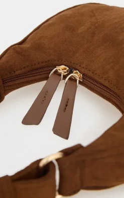 PrettyLittleThing Shoulder Bags*Chocolate Faux Suede Mini Double Zip Circle Grab Bag