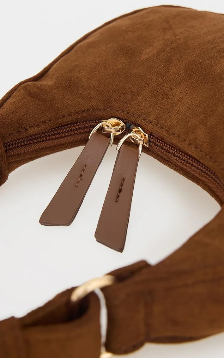 PrettyLittleThing Shoulder Bags*Chocolate Faux Suede Mini Double Zip Circle Grab Bag
