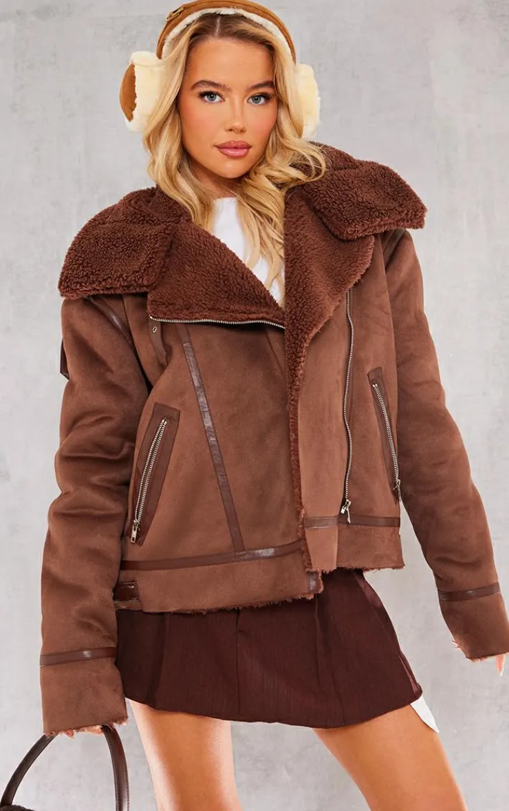 PrettyLittleThing Aviator Jackets*Faux Suede PU Bonded Aviator Jacket