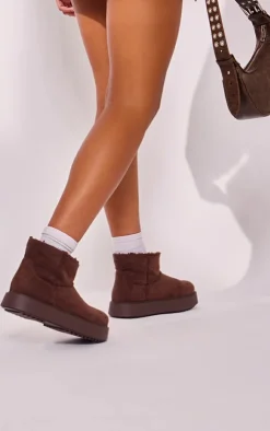 PrettyLittleThing Ankle Boots*Faux Suede Round Toe Thick Flat Sole Ankle Boots