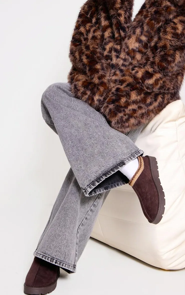 PrettyLittleThing Thanksgiving Outfits*Faux Suede Round Toe Slip On Sticthed Flats