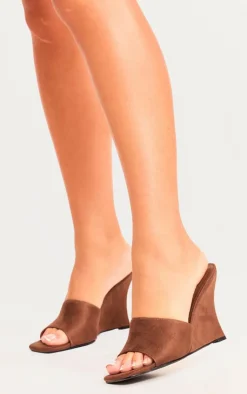 PrettyLittleThing Heeled Sandals*Faux Suede Square Toe Wedge Heeled Sandals