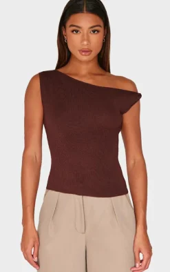 PrettyLittleThing Knitted Tops*Chocolate Fine Knit Twist Neck Vest Top