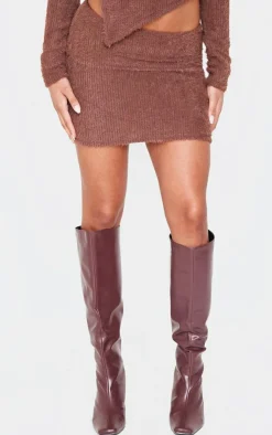 Sale PrettyLittleThing Chocolate Fluffy Fold Over Mini Skirt Chocolate.