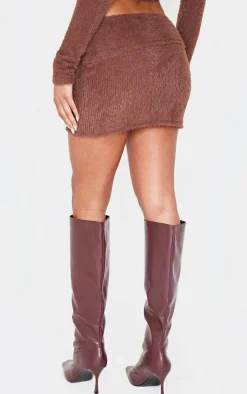 Sale PrettyLittleThing Chocolate Fluffy Fold Over Mini Skirt Chocolate.