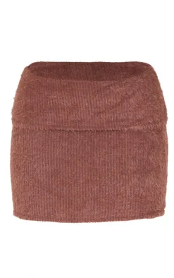 Sale PrettyLittleThing Chocolate Fluffy Fold Over Mini Skirt Chocolate.