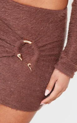PrettyLittleThing Fluffy Textured Trim Detail Wrap Micro Mini Skirt Chocolate