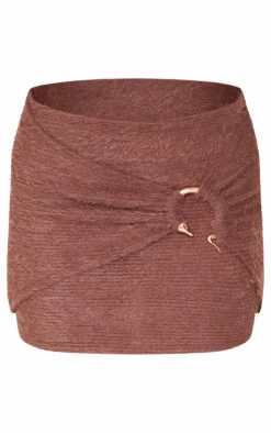PrettyLittleThing Fluffy Textured Trim Detail Wrap Micro Mini Skirt Chocolate