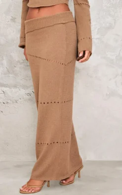 Clearance PrettyLittleThing Fold Over Knit Maxi Skirt Chocolate